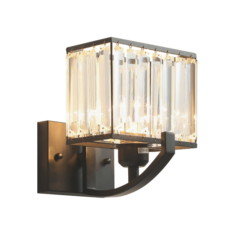 Zwart/gouden rechthoek wandmontage verlichting moderne stijl 1 kop helder kristallen sconce licht voor slaapkamer, 7 "/18" w