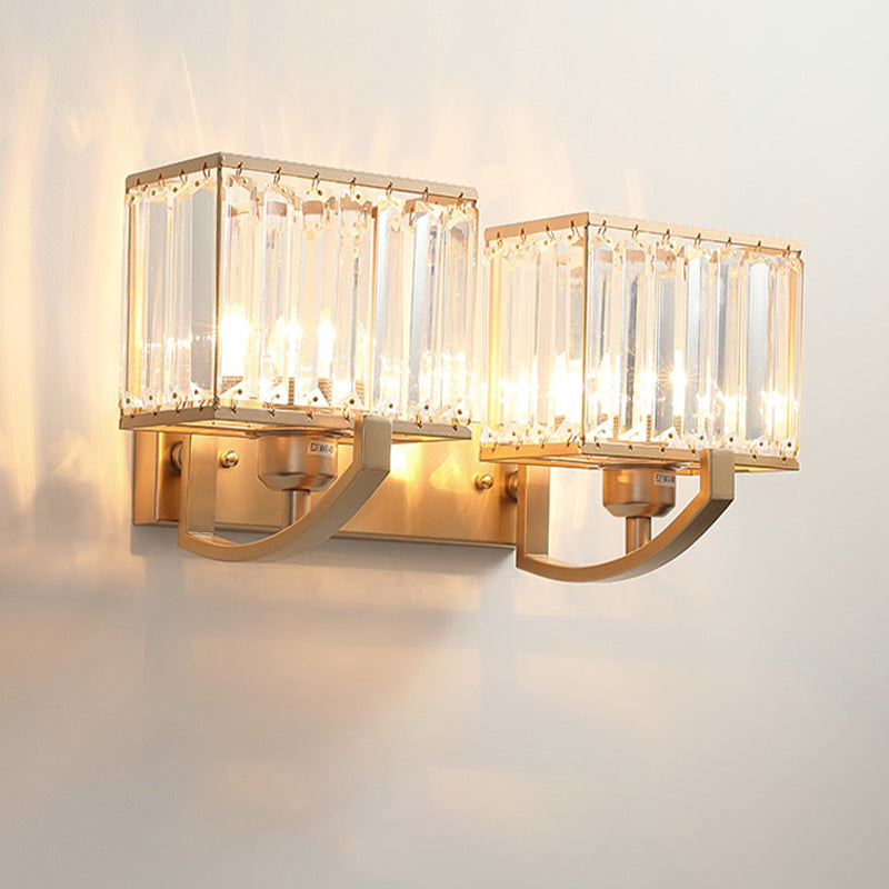 Zwart/gouden rechthoek wandmontage verlichting moderne stijl 1 kop helder kristallen sconce licht voor slaapkamer, 7 "/18" w