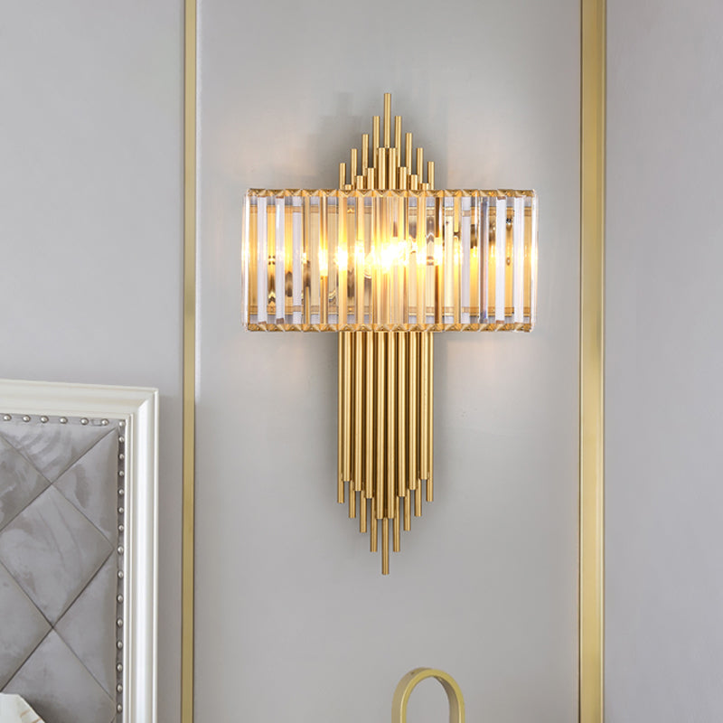 14.5"/16.5" W Rectangular Wall Lighting Fixture Modern Style Clear Crystal 2 Lights Golden Wall Sconce for Bedside