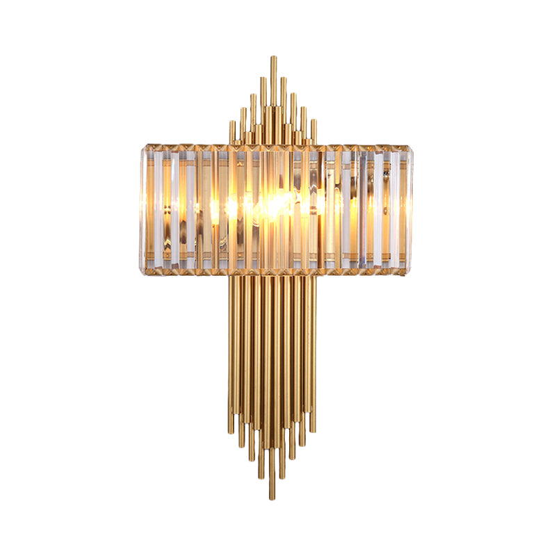 14.5"/16.5" W Rectangular Wall Lighting Fixture Modern Style Clear Crystal 2 Lights Golden Wall Sconce for Bedside