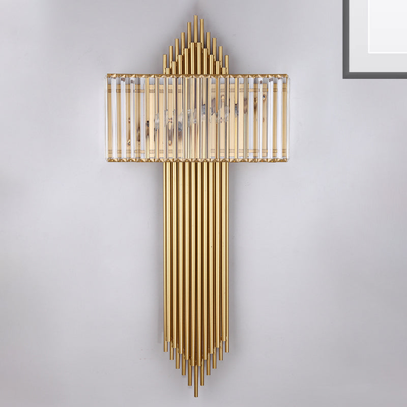 14.5"/16.5" W Rectangular Wall Lighting Fixture Modern Style Clear Crystal 2 Lights Golden Wall Sconce for Bedside