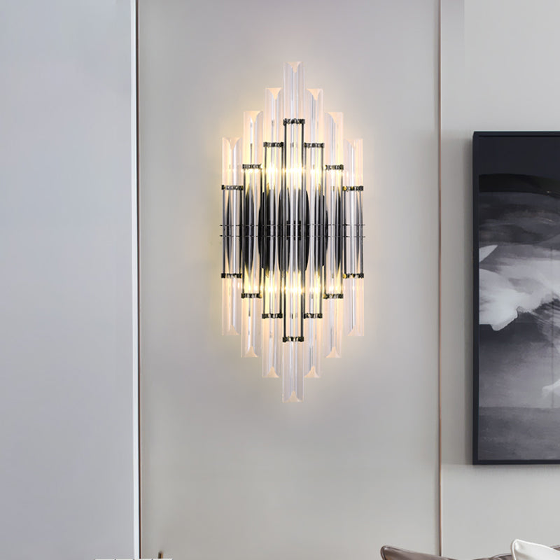 Modernist Style Tubular Wall Lighting Clear Crystal 2 Lights Living Room Wall Light Fixture in Chrome