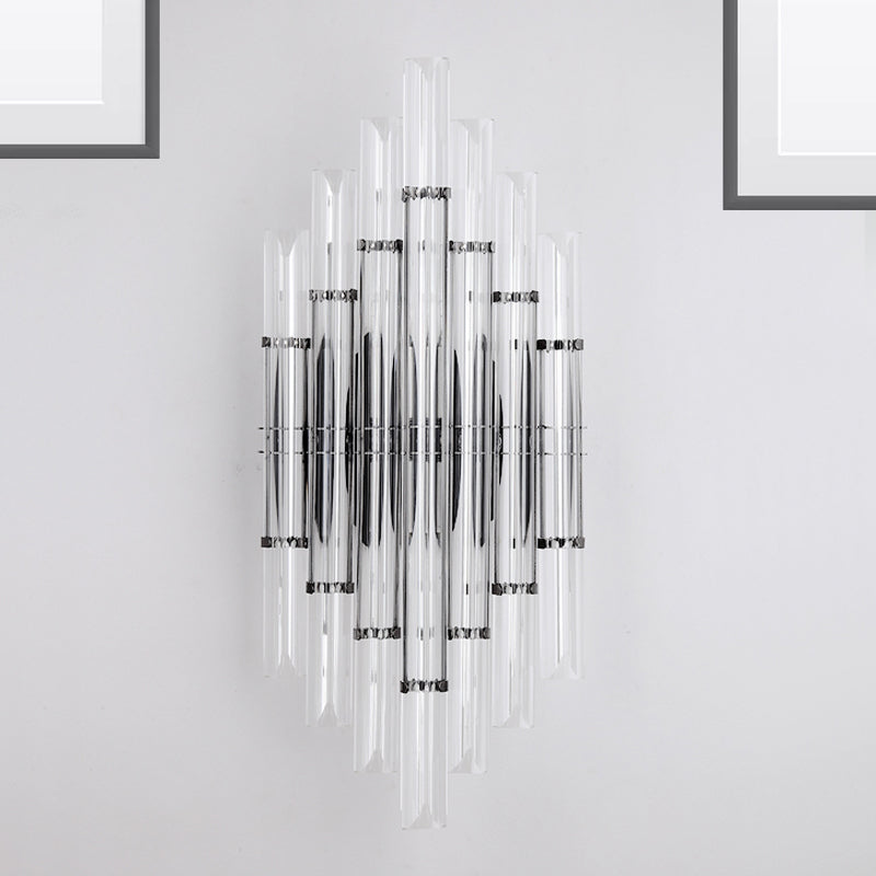 Modernist Style Tubular Wall Lighting Clear Crystal 2 Lights Living Room Wall Light Fixture in Chrome