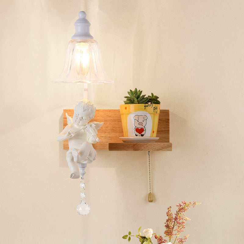 Bell Shade Wall Sconce Fixture Loft Style Clear Glass 1 Head Bedside Wall Mounted Light with Angle Design