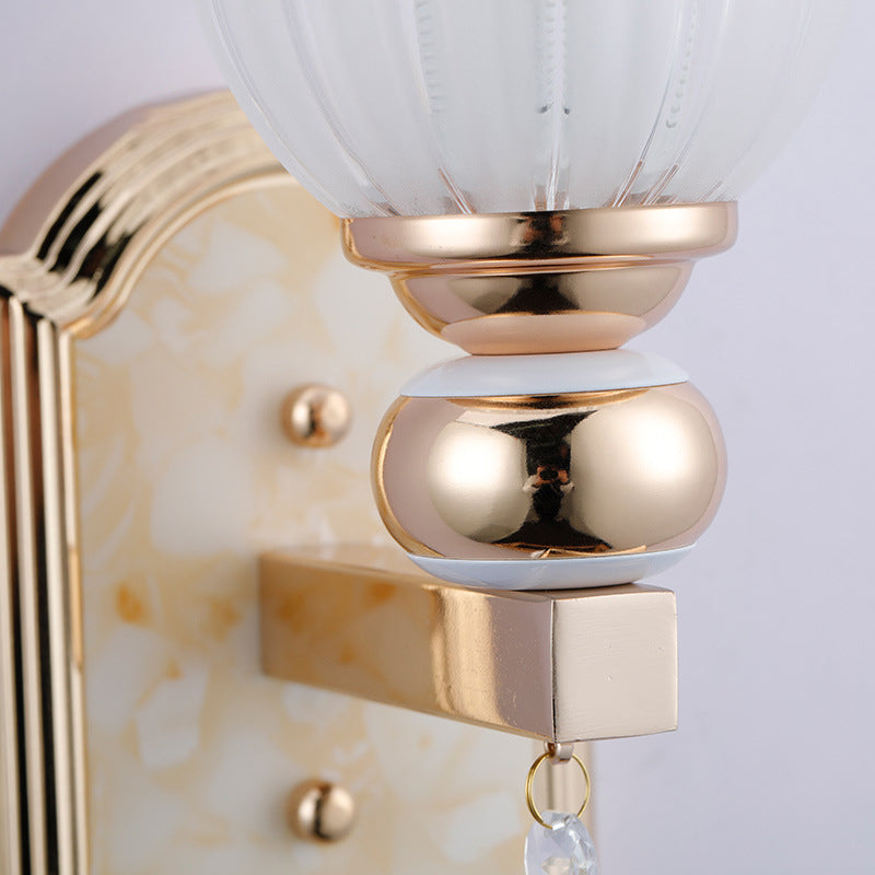 Frosted Glass Floral Wall Sconce Lamp Country Style 1 Bulb Gold Finish Wall Lighting Fixture for Corridor