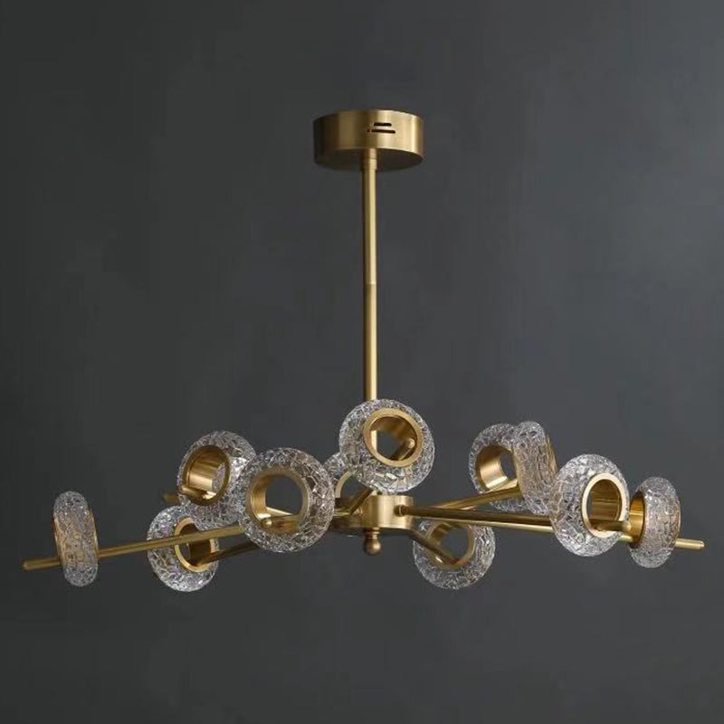 Crackled Crystal Glass Rings Pendant Lighting Postmodern Brass Finish Chandelier for Diner