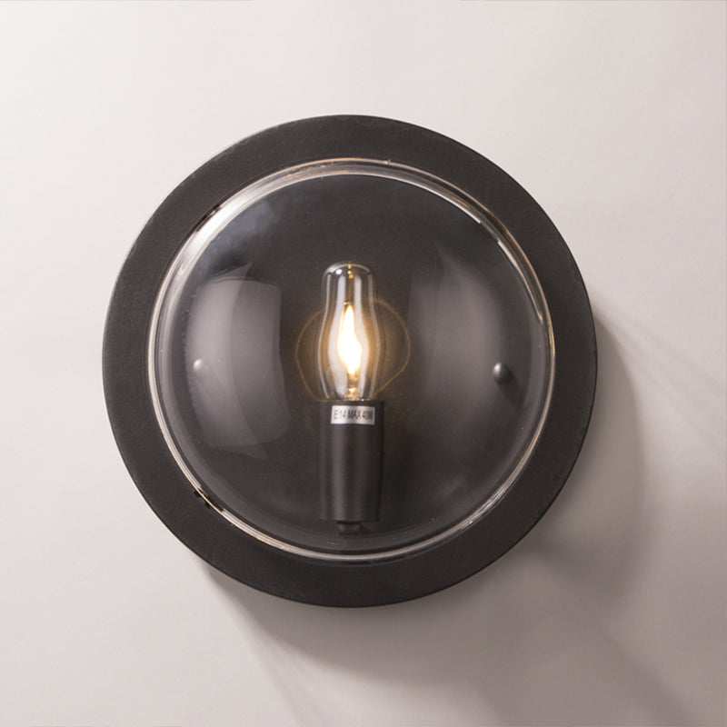 Black Circular Shaped Wall Sconce Modernist Stylish 1 Bulb Metal and Clear Crystal Wall Mount Light for Hallway