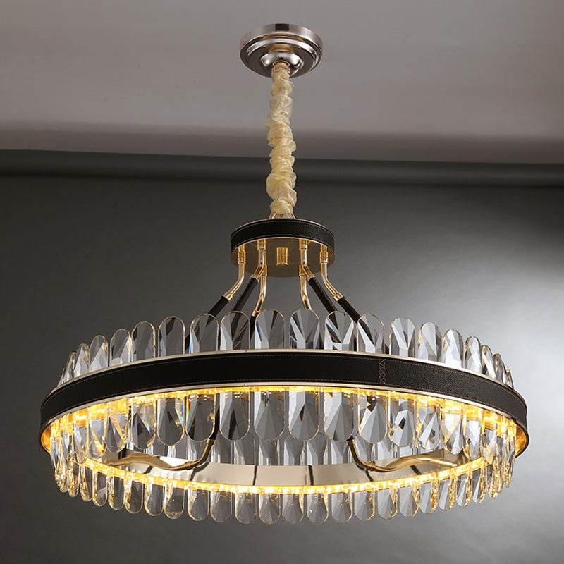 Minimalistische kreisförmige LED-LED-Kristallkristall Wohnzimmer Decke Anhänger Licht in Schwarzgold