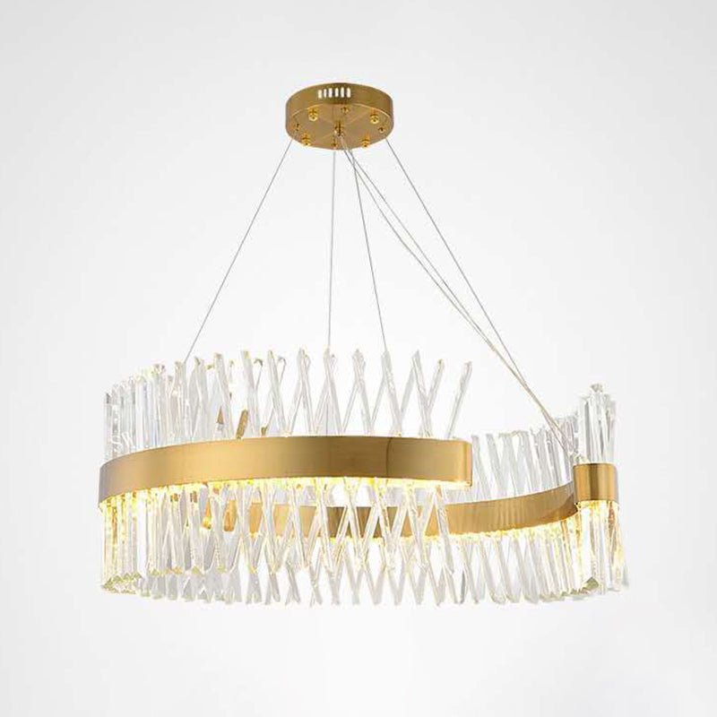 Simple Geometric Chandelier K9 Strip Crystal Dining Room LED Suspension Lighting in Rose Gold