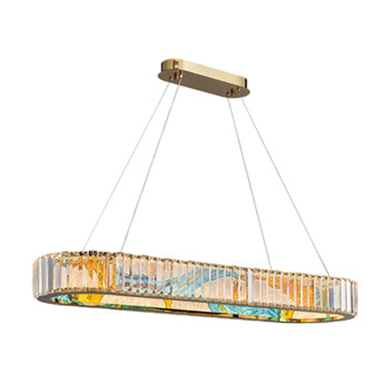 K9 Crystal Ring Shaped Chandelier Novelty Modern Gold LED Pendant Lamp with Abstract Print