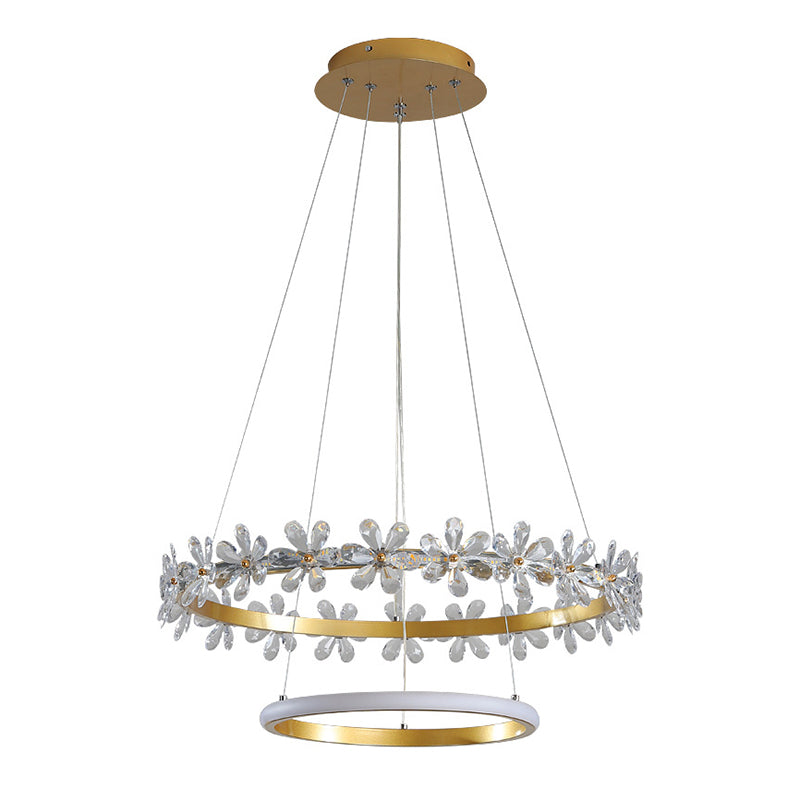 Gold Finish Wreath Pendant Light Minimalist Crystal LED Chandelier with Metal Ring