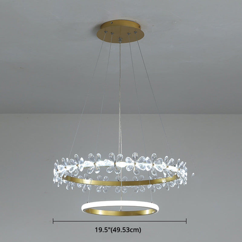 Gold Finish Wreath Pendant Light Minimalist Crystal LED Chandelier with Metal Ring