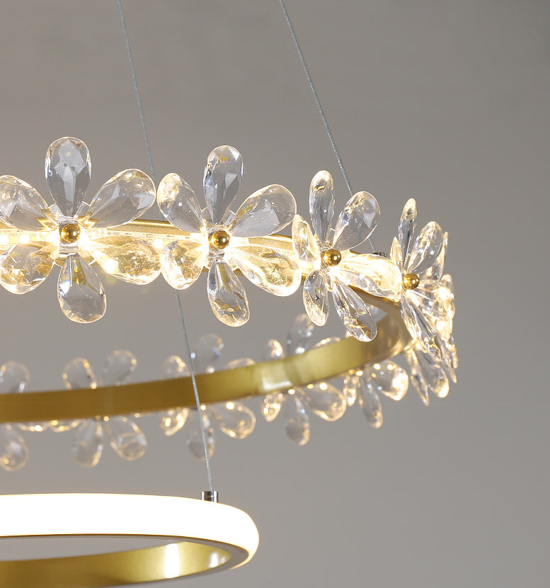 Gold Finish Wreath Pendant Light Minimalist Crystal LED Chandelier with Metal Ring
