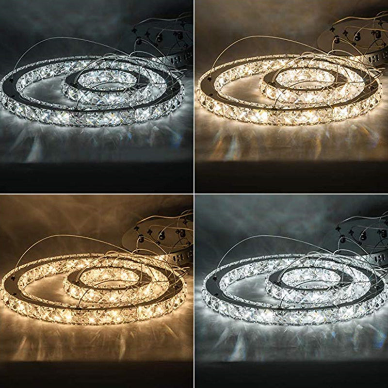 Faceted Crystal Circle LED Pendant Lighting Simplicity Stainless Steel Chandelier for Dining Room