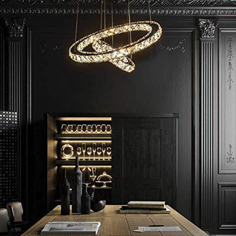 Faceted Crystal Circle LED Pendant Lighting Simplicity Stainless Steel Chandelier for Dining Room