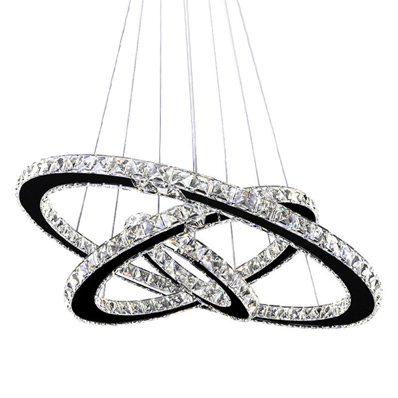 Faceted Crystal Circle LED Pendant Lighting Simplicity Stainless Steel Chandelier for Dining Room