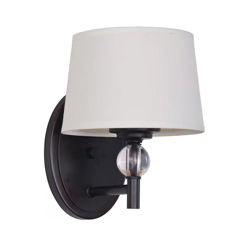 Cone Shade Fabric Wall Sconce Light Modern Style 1 Light White Wall Mounted Lamp with Clear Crystal Ball Deco
