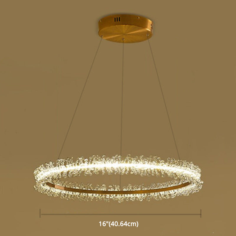 Simple Stylish Ring Pendant Chandelier Flower Crystal Living Room LED Hanging Light in Gold