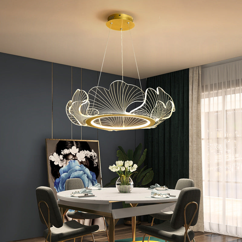 Acrylic Leaf LED Chandelier Light Simplicity Gold Finish Pendant Light for Dining Room