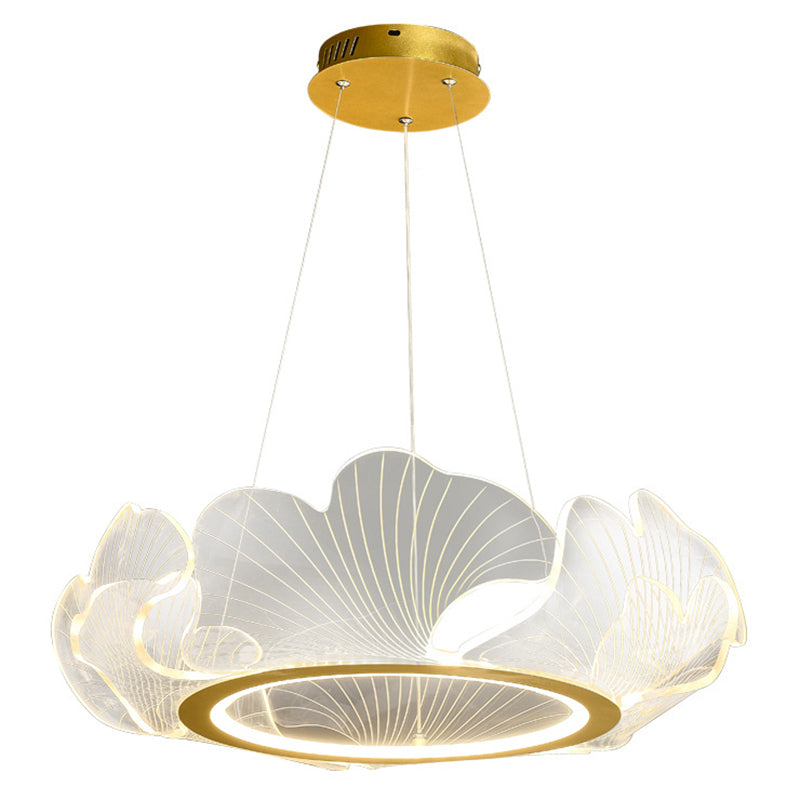 Acrylic Leaf LED Chandelier Light Simplicity Gold Finish Pendant Light for Dining Room