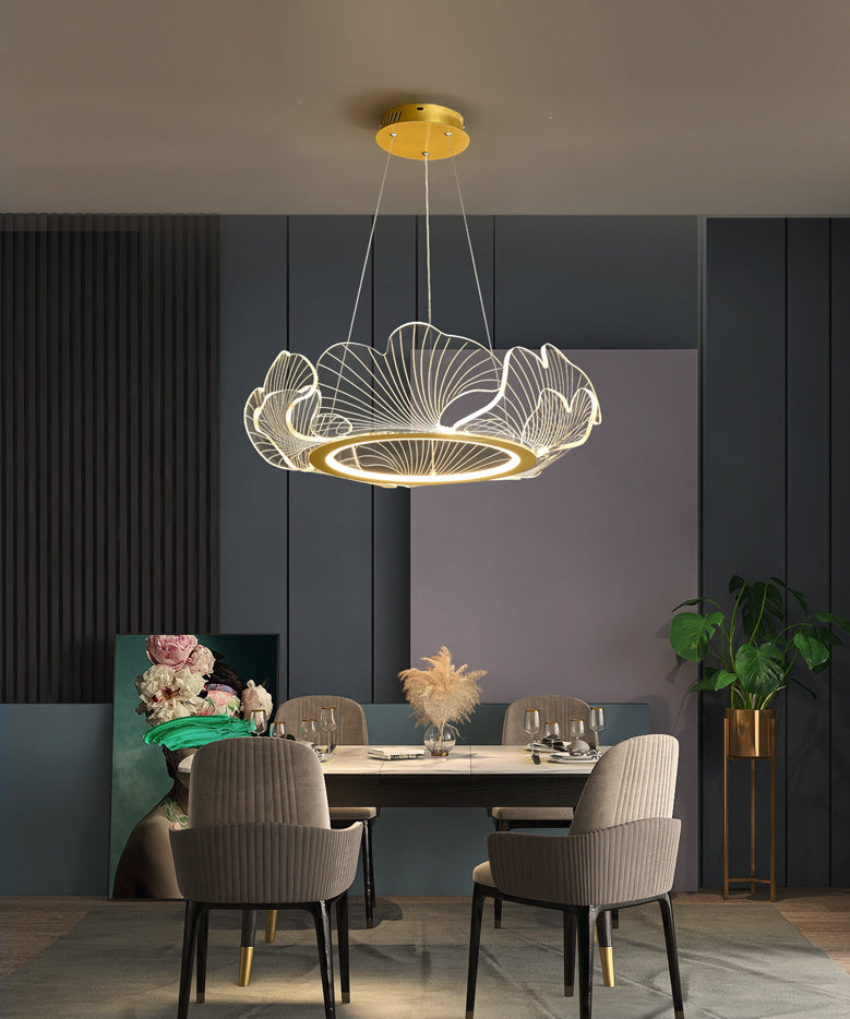 Acrylic Leaf LED Chandelier Light Simplicity Gold Finish Pendant Light for Dining Room