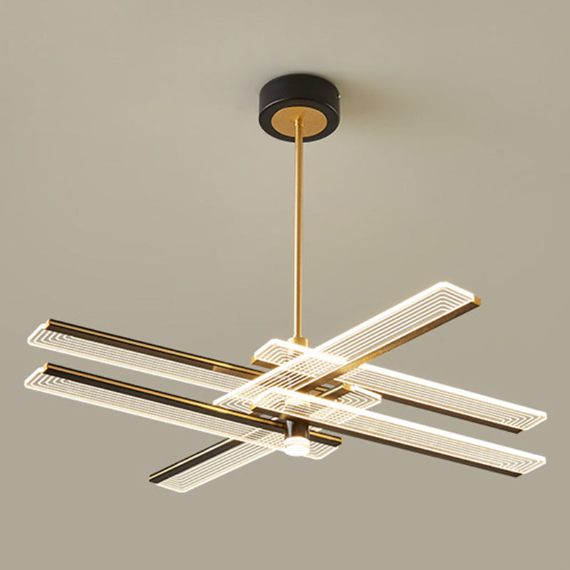 Rectangular Panel Hanging Light Fixture Modern Acrylic Black LED Chandelier for Living Room