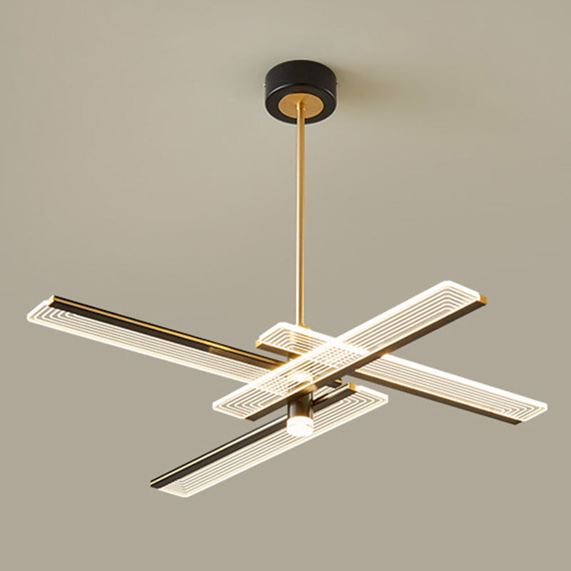 Rectangular Panel Hanging Light Fixture Modern Acrylic Black LED Chandelier for Living Room