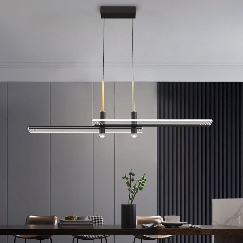 Rectangular Panel Hanging Light Fixture Modern Acrylic Black LED Chandelier for Living Room