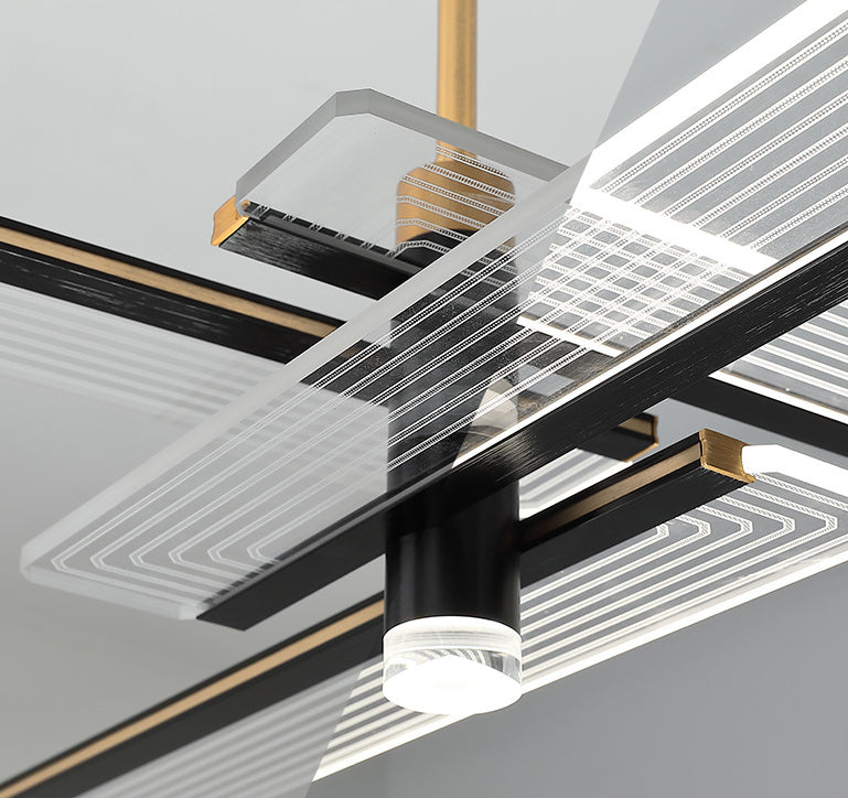 Rectangular Panel Hanging Light Fixture Modern Acrylic Black LED Chandelier for Living Room