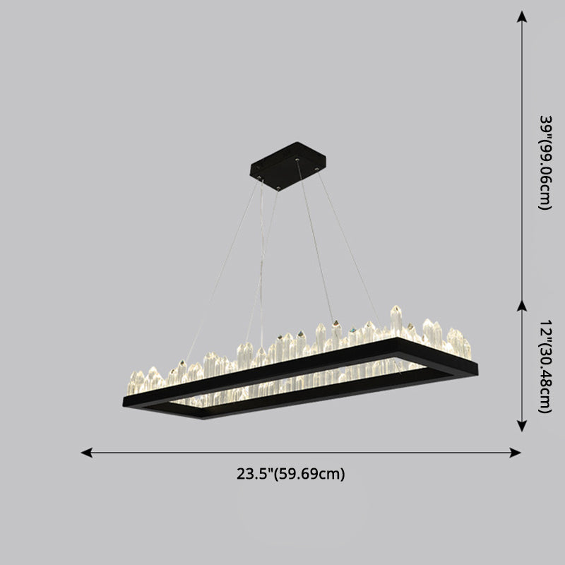 Minimalist Ring-Shape LED Chandelier Crystal Stick Living Room Hanging Light in Black