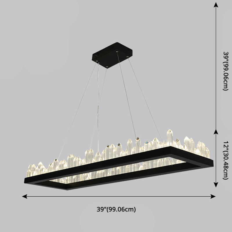 Minimalist Ring-Shape LED Chandelier Crystal Stick Living Room Hanging Light in Black