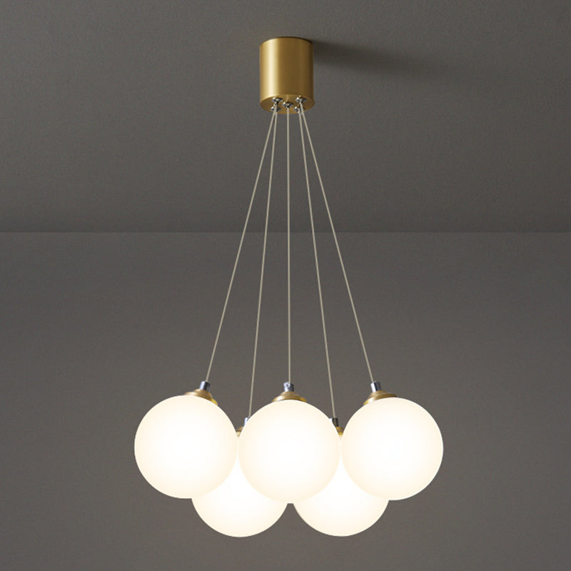 Balloons Hanging Pendant Light Simplicity White Glass Bedroom Chandelier in Gold