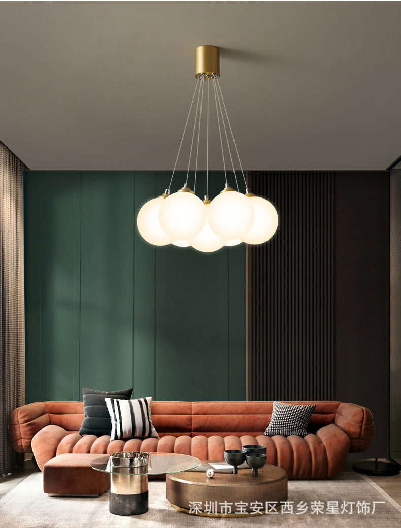 Balloons Hanging Pendant Light Simplicity White Glass Bedroom Chandelier in Gold