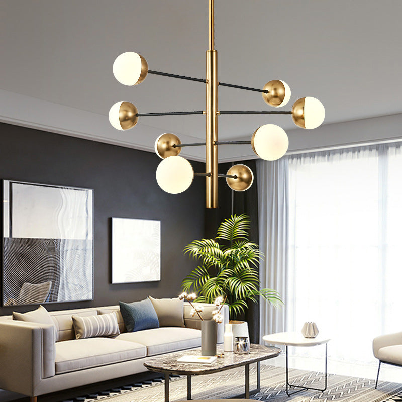 Gold Vertical Pendant Chandelier Postmodern Opal Ball Glass Hanging Light for Dining Room