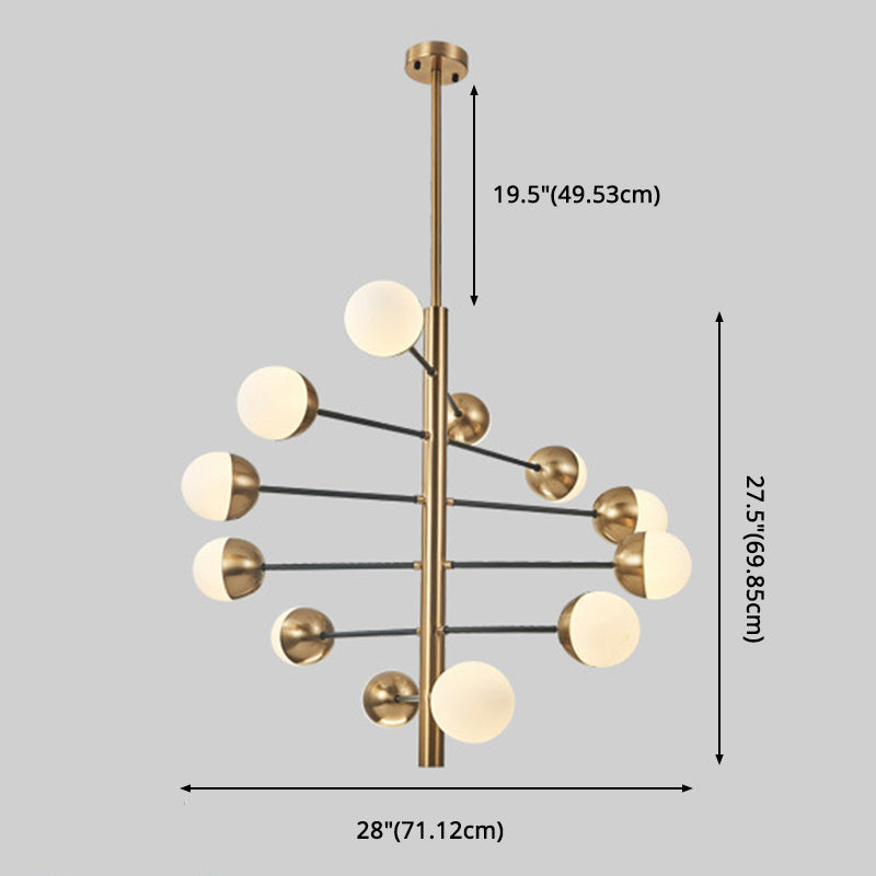 Gold Vertical Pendant Chandelier Postmodern Opal Ball Glass Hanging Light for Dining Room
