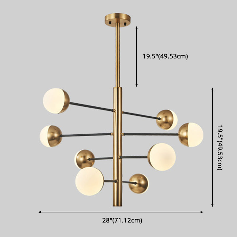 Gold Vertical Pendant Chandelier Postmodern Opal Ball Glass Hanging Light for Dining Room