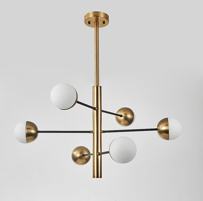 Gold Vertical Pendant Chandelier Postmodern Opal Ball Glass Hanging Light for Dining Room