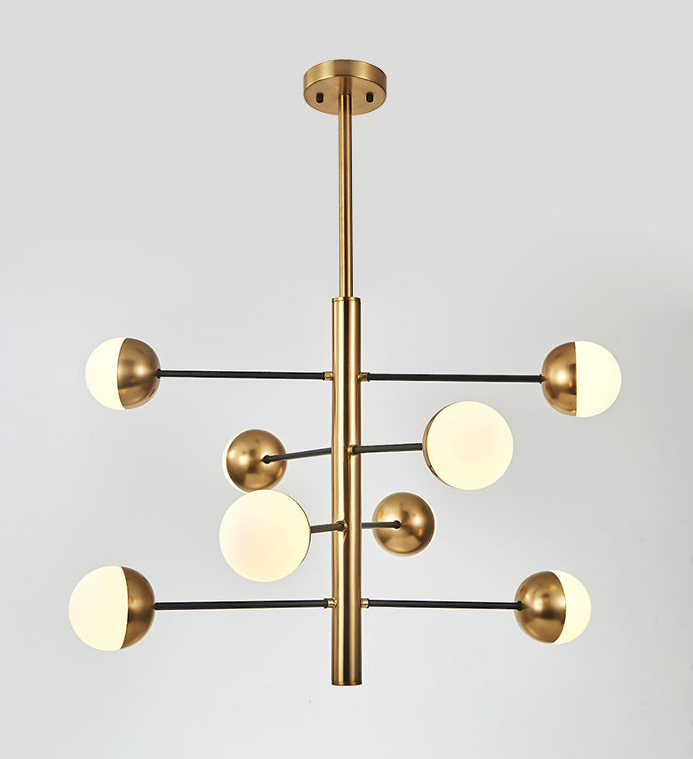 Gold Vertical Pendant Chandelier Postmodern Opal Ball Glass Hanging Light for Dining Room