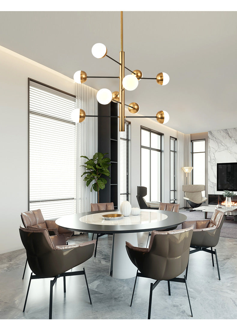 Gold Vertical Pendant Chandelier Postmodern Opal Ball Glass Hanging Light for Dining Room