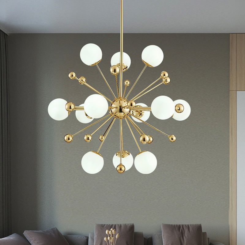 Golden Dandelion Chandelier Minimalist 12-Light Cream Glass Pendant Light for Living Room