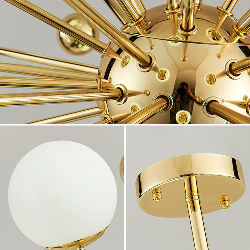 Golden Dandelion Chandelier Minimalist 12-Light Cream Glass Pendant Light for Living Room