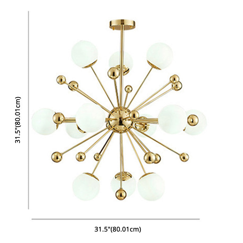 Golden Dandelion Chandelier Minimalist 12-Light Cream Glass Pendant Light for Living Room