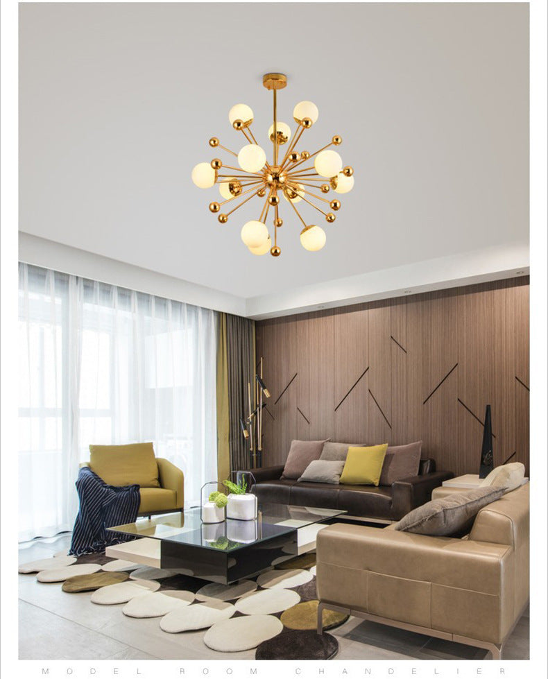 Golden Dandelion Chandelier Minimalist 12-Light Cream Glass Pendant Light for Living Room