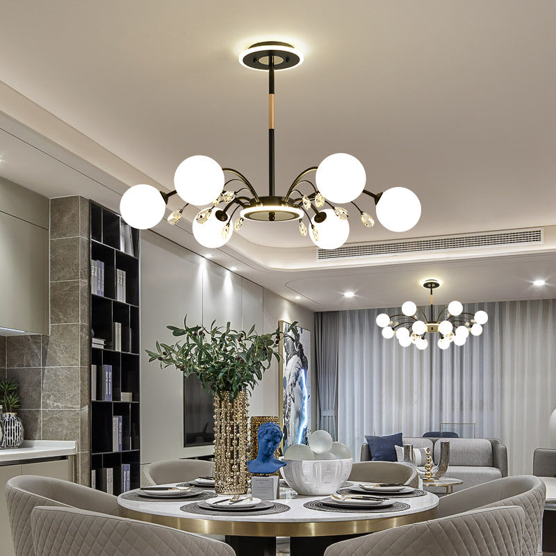 Contemporary Modo Chandelier Lighting Opal Frosted Glass Sitting Room Ceiling Hang Light