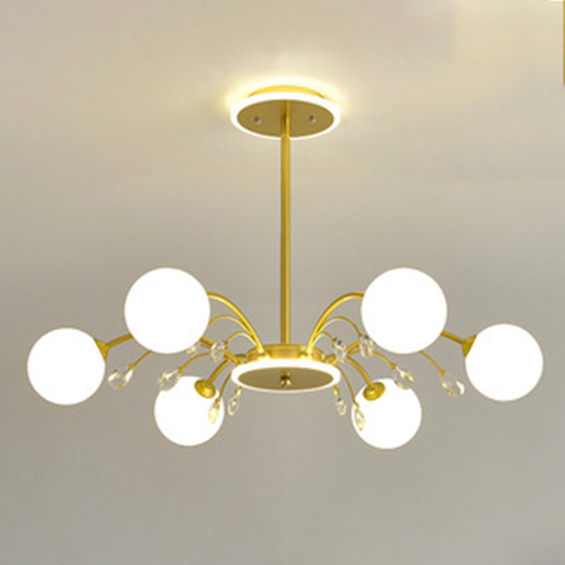Contemporary Modo Chandelier Lighting Opal Frosted Glass Sitting Room Ceiling Hang Light