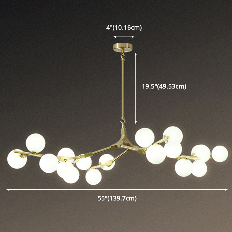 Tree Branch Suspensie Licht Minimalistisch metalen eetkamer Kroonluchter met balwitglasschaduw