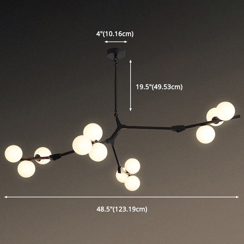 Tree Branch Suspensie Licht Minimalistisch metalen eetkamer Kroonluchter met balwitglasschaduw