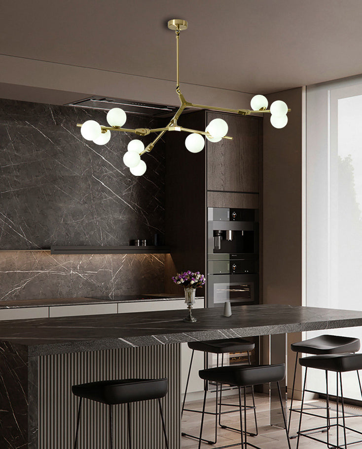 Tree Branch Suspensie Licht Minimalistisch metalen eetkamer Kroonluchter met balwitglasschaduw