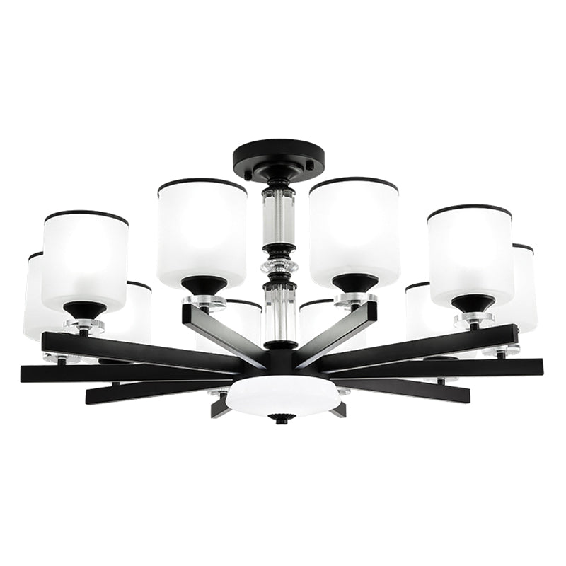 Milky Glass Cup Chandelier Modern Style Black Finish Hanging Light for Living Room