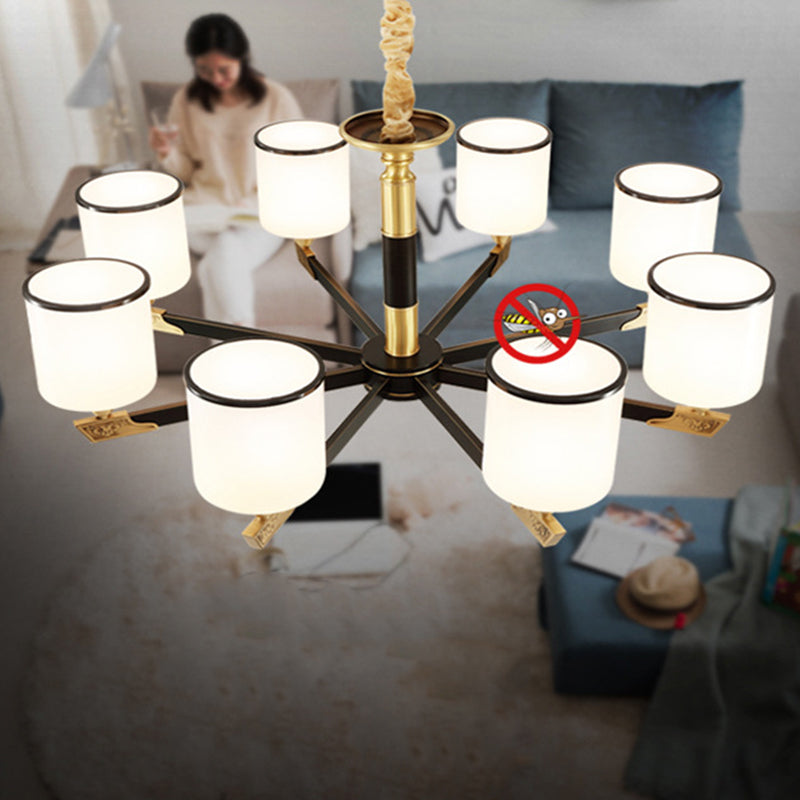 Cylindrical Living Room Chandelier Opaline Glass Minimalistic Pendant Light Fixture